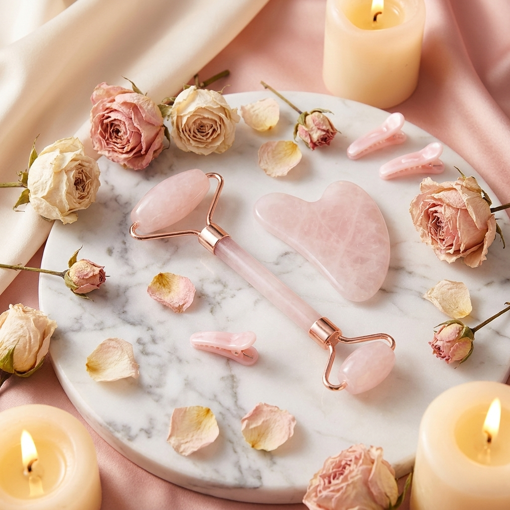 Rose Quartz Gua Sha & Jade Roller Set by Lumière Beauty